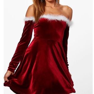 Red velvet off the shoulder dress